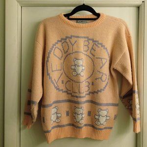 Vintage 80's Adele Acrylic Teddy Bear club Knit Sweater size M